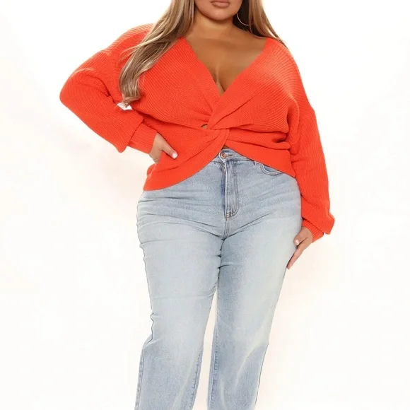 Bright orange sweater- chic, versatile, lightweight - Picture 6 of 7